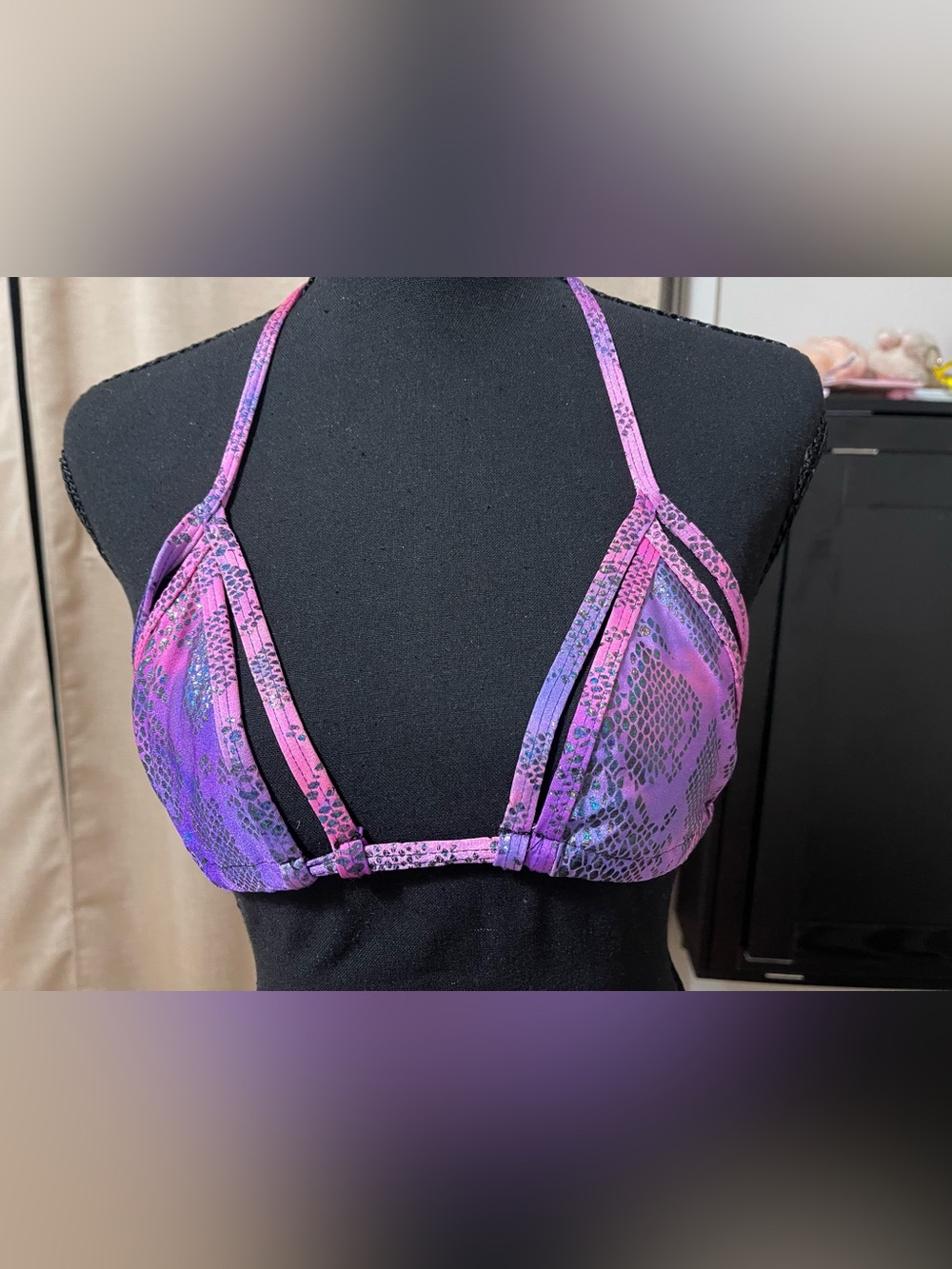 rave Purple and Pink Snake-Print Triangle Bikini Top